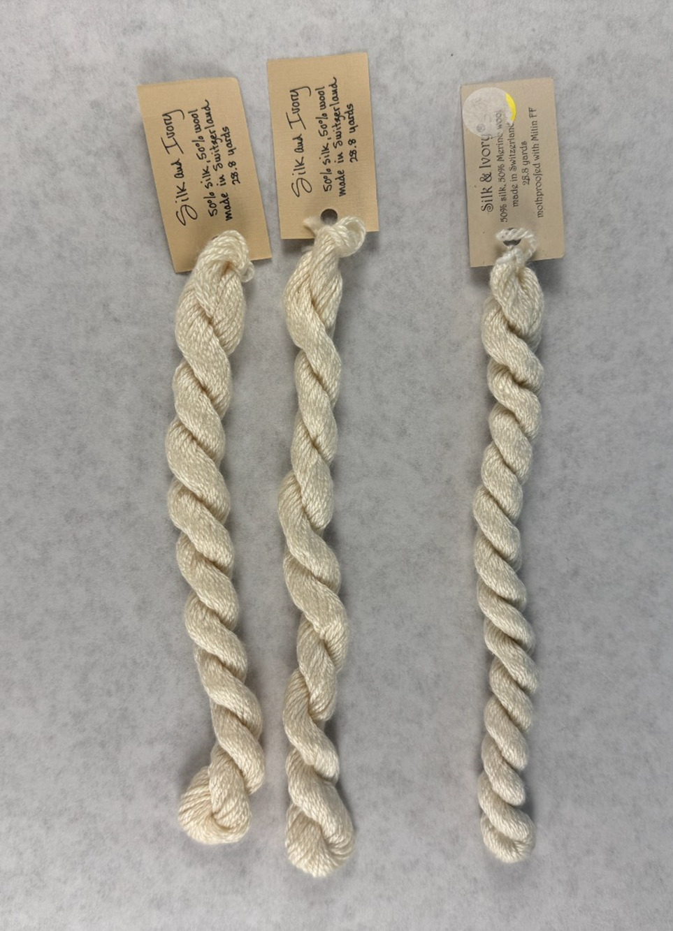 Silk and Ivory Thread Lot 3 Skeins White 02 Natural 01 50/50 Silk Wool Needlepoi